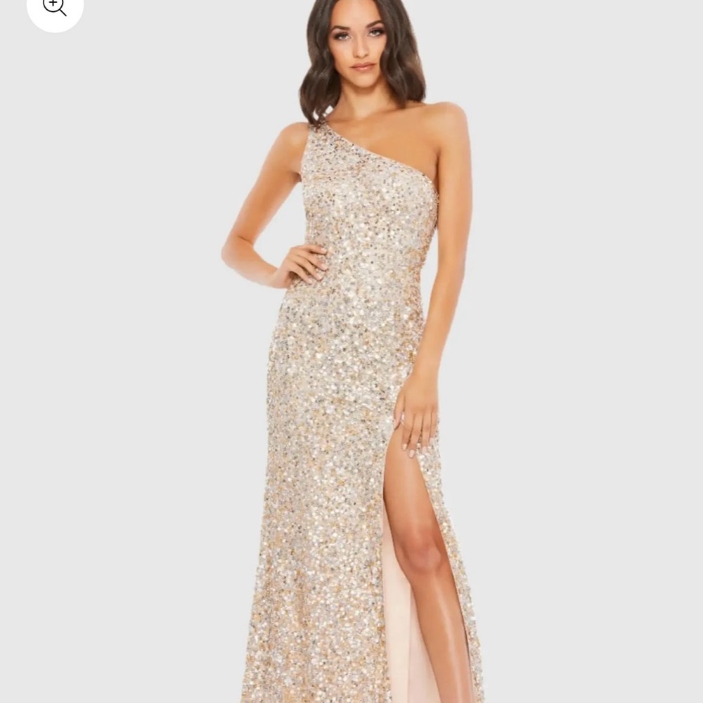Mac Duggal One-Shoulder Gold Sequin Gown